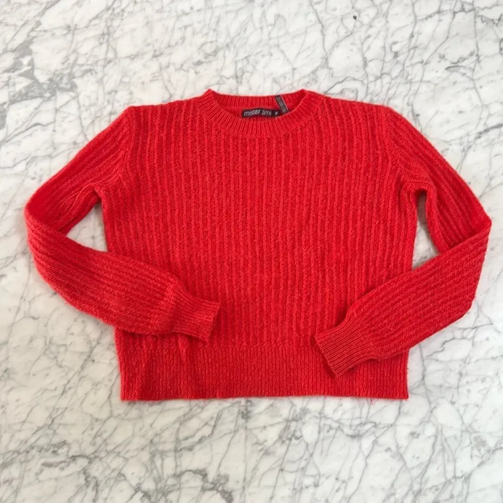 Mister Zimi Sz XS Large Gauge Knit Alpaca-Wool Sweater Red Orange